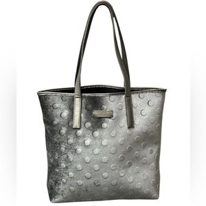 Kate Spade Large Tote Bag Smoke Gray Silver Neoprene Velvet Polka Dot Textured